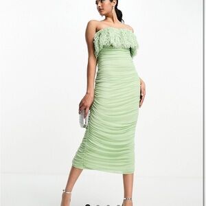 ASOS Light Green Ruched Midi Skirt